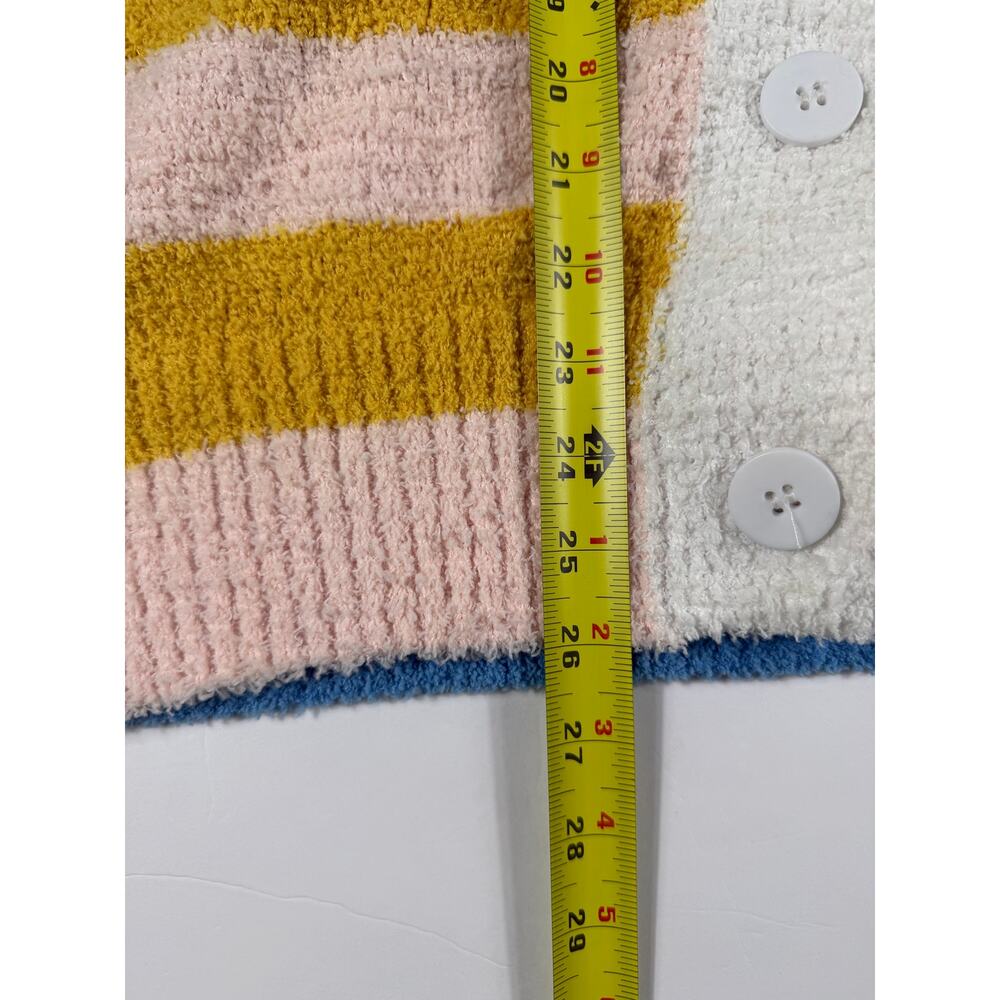 Lovelo Colorblock Striped Fuzzy Cardigan Sweater XL Pastel Blue Pink Yellow - Picture 9 of 10
